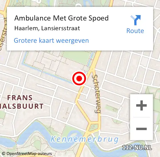 Locatie op kaart van de 112 melding: Ambulance Met Grote Spoed Naar Haarlem, Lansiersstraat op 4 januari 2024 06:27