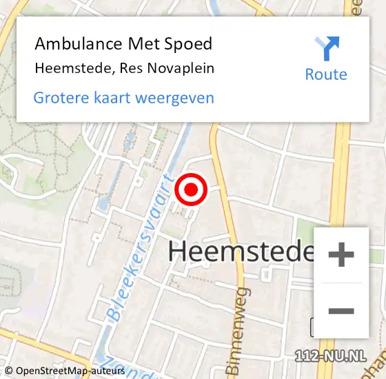 Locatie op kaart van de 112 melding: Ambulance Met Spoed Naar Heemstede, Res Novaplein op 4 januari 2024 06:45