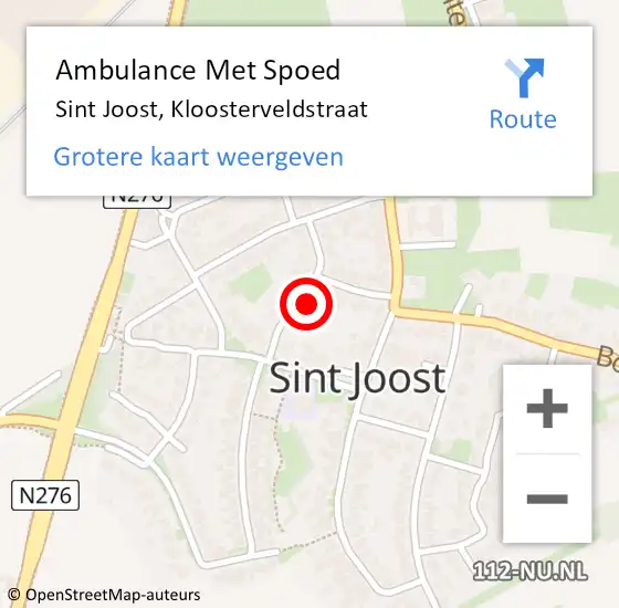 Locatie op kaart van de 112 melding: Ambulance Met Spoed Naar Sint Joost, Kloosterveldstraat op 4 januari 2024 06:47