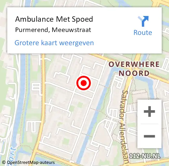 Locatie op kaart van de 112 melding: Ambulance Met Spoed Naar Purmerend, Meeuwstraat op 4 januari 2024 06:50