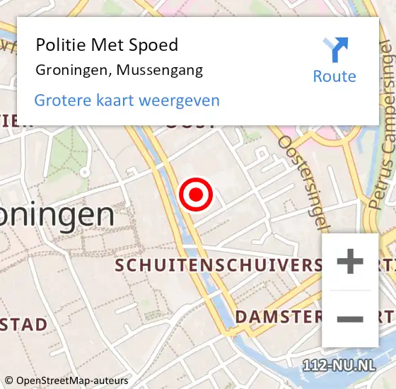 Locatie op kaart van de 112 melding: Politie Met Spoed Naar Groningen, Mussengang op 4 januari 2024 06:51