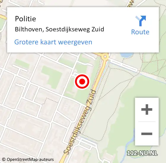 Locatie op kaart van de 112 melding: Politie Bilthoven, Soestdijkseweg Zuid op 4 januari 2024 07:32