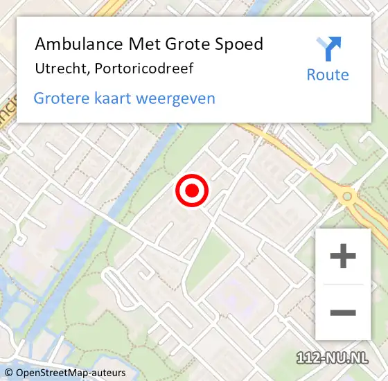 Locatie op kaart van de 112 melding: Ambulance Met Grote Spoed Naar Utrecht, Portoricodreef op 20 september 2014 22:04