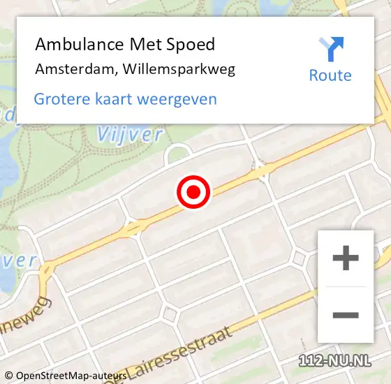 Locatie op kaart van de 112 melding: Ambulance Met Spoed Naar Amsterdam, Willemsparkweg op 4 januari 2024 09:03