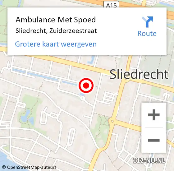 Locatie op kaart van de 112 melding: Ambulance Met Spoed Naar Sliedrecht, Zuiderzeestraat op 4 januari 2024 09:18