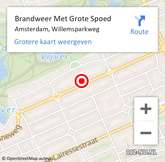 Locatie op kaart van de 112 melding: Brandweer Met Grote Spoed Naar Amsterdam, Willemsparkweg op 4 januari 2024 09:28