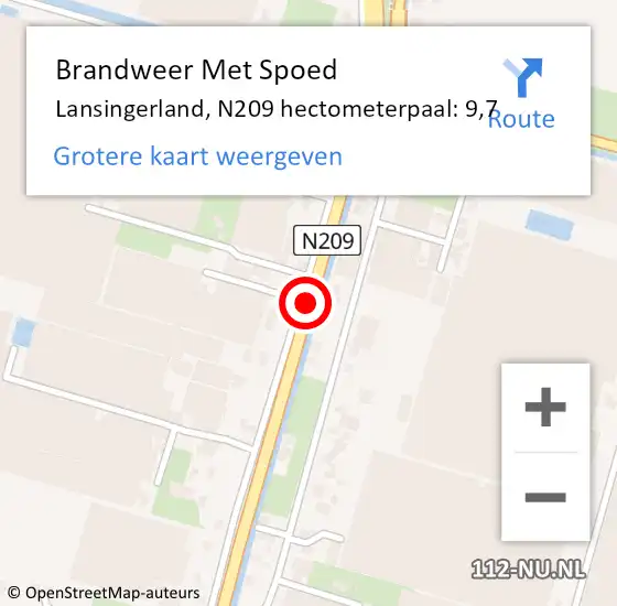 Locatie op kaart van de 112 melding: Brandweer Met Spoed Naar Lansingerland, N209 hectometerpaal: 9,7 op 4 januari 2024 09:35