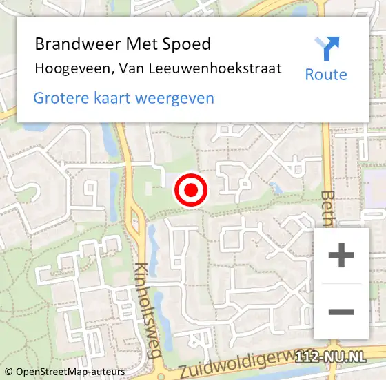 Locatie op kaart van de 112 melding: Brandweer Met Spoed Naar Hoogeveen, Van Leeuwenhoekstraat op 20 september 2014 22:11