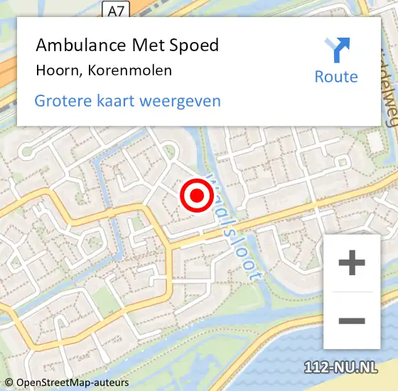 Locatie op kaart van de 112 melding: Ambulance Met Spoed Naar Hoorn, Korenmolen op 4 januari 2024 09:36