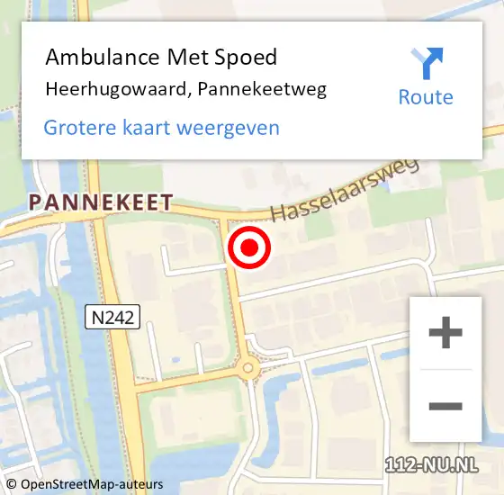 Locatie op kaart van de 112 melding: Ambulance Met Spoed Naar Heerhugowaard, Pannekeetweg op 4 januari 2024 09:57