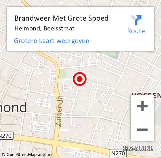 Locatie op kaart van de 112 melding: Brandweer Met Grote Spoed Naar Helmond, Beelsstraat op 4 januari 2024 09:58