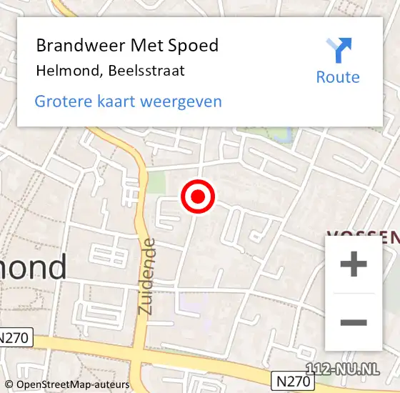 Locatie op kaart van de 112 melding: Brandweer Met Spoed Naar Helmond, Beelsstraat op 4 januari 2024 09:59