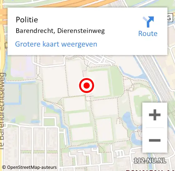 Locatie op kaart van de 112 melding: Politie Barendrecht, Dierensteinweg op 4 januari 2024 10:00