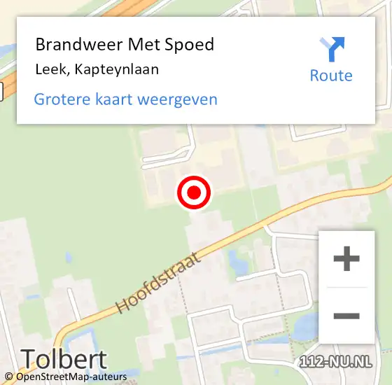 Locatie op kaart van de 112 melding: Brandweer Met Spoed Naar Leek, Kapteynlaan op 4 januari 2024 10:06