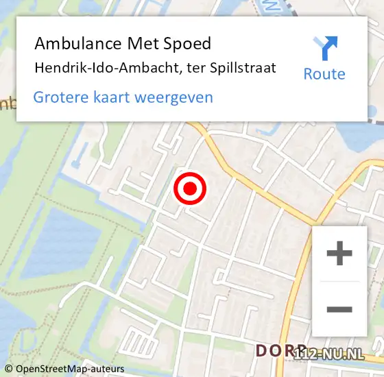 Locatie op kaart van de 112 melding: Ambulance Met Spoed Naar Hendrik-Ido-Ambacht, ter Spillstraat op 4 januari 2024 10:12