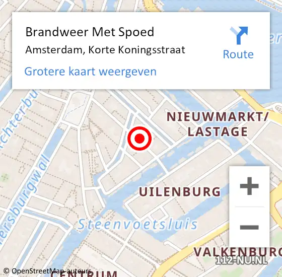 Locatie op kaart van de 112 melding: Brandweer Met Spoed Naar Amsterdam, Korte Koningsstraat op 4 januari 2024 10:29