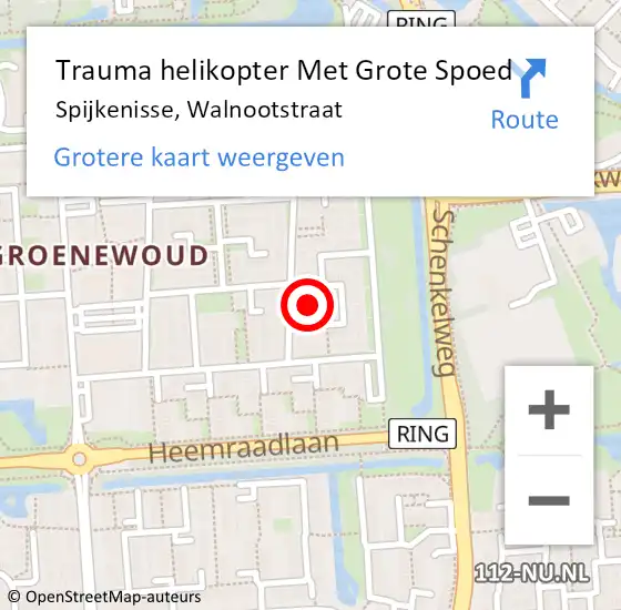 Locatie op kaart van de 112 melding: Trauma helikopter Met Grote Spoed Naar Spijkenisse, Walnootstraat op 4 januari 2024 10:45