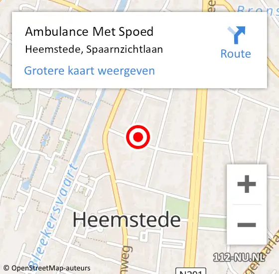 Locatie op kaart van de 112 melding: Ambulance Met Spoed Naar Heemstede, Spaarnzichtlaan op 4 januari 2024 10:59