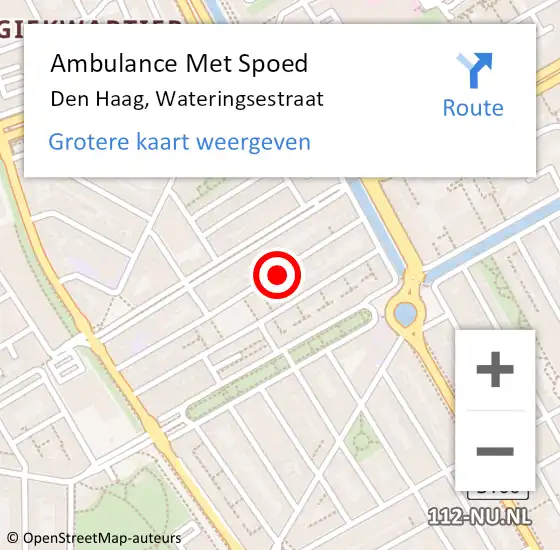 Locatie op kaart van de 112 melding: Ambulance Met Spoed Naar Den Haag, Wateringsestraat op 4 januari 2024 11:03