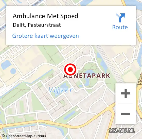 Locatie op kaart van de 112 melding: Ambulance Met Spoed Naar Delft, Pasteurstraat op 4 januari 2024 11:35