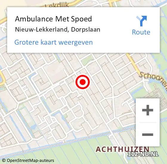 Locatie op kaart van de 112 melding: Ambulance Met Spoed Naar Nieuw-Lekkerland, Dorpslaan op 4 januari 2024 11:35