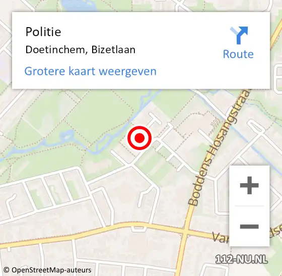 Locatie op kaart van de 112 melding: Politie Doetinchem, Bizetlaan op 4 januari 2024 11:43