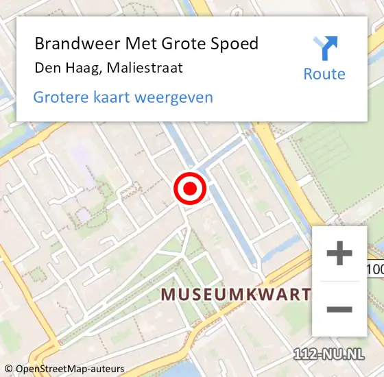 Locatie op kaart van de 112 melding: Brandweer Met Grote Spoed Naar Den Haag, Maliestraat op 4 januari 2024 11:47