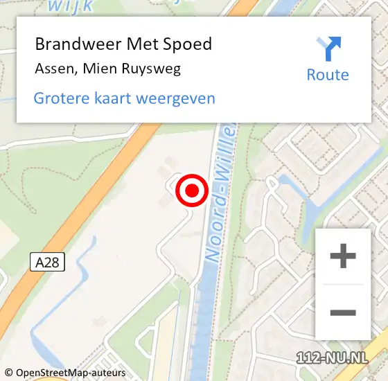 Locatie op kaart van de 112 melding: Brandweer Met Spoed Naar Assen, Mien Ruysweg op 4 januari 2024 11:47