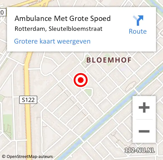 Locatie op kaart van de 112 melding: Ambulance Met Grote Spoed Naar Rotterdam, Sleutelbloemstraat op 4 januari 2024 11:50