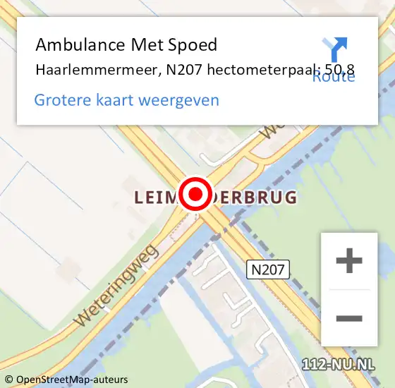Locatie op kaart van de 112 melding: Ambulance Met Spoed Naar Haarlemmermeer, N207 hectometerpaal: 50,8 op 4 januari 2024 11:57
