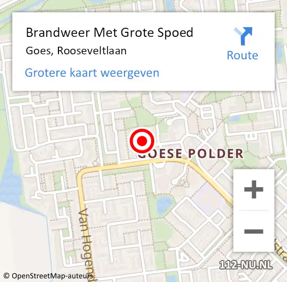 Locatie op kaart van de 112 melding: Brandweer Met Grote Spoed Naar Goes, Rooseveltlaan op 4 januari 2024 12:02