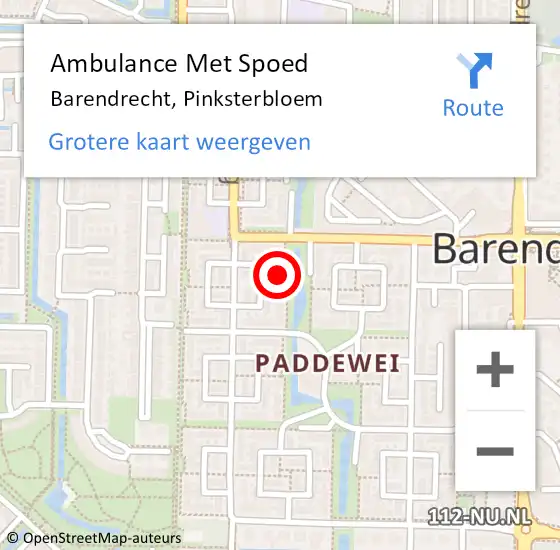 Locatie op kaart van de 112 melding: Ambulance Met Spoed Naar Barendrecht, Pinksterbloem op 4 januari 2024 12:05