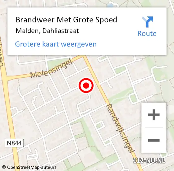 Locatie op kaart van de 112 melding: Brandweer Met Grote Spoed Naar Malden, Dahliastraat op 4 januari 2024 12:25