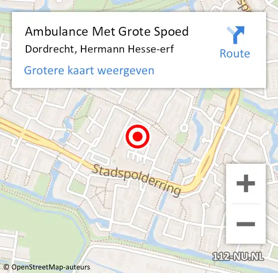 Locatie op kaart van de 112 melding: Ambulance Met Grote Spoed Naar Dordrecht, Hermann Hesse-erf op 4 januari 2024 12:35