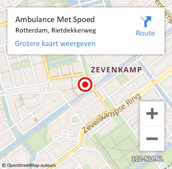 Locatie op kaart van de 112 melding: Ambulance Met Spoed Naar Rotterdam, Rietdekkerweg op 4 januari 2024 13:10