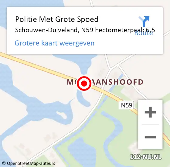 Locatie op kaart van de 112 melding: Politie Met Grote Spoed Naar Schouwen-Duiveland, N59 hectometerpaal: 6,5 op 4 januari 2024 13:22
