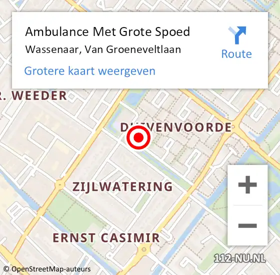 Locatie op kaart van de 112 melding: Ambulance Met Grote Spoed Naar Wassenaar, Van Groeneveltlaan op 4 januari 2024 13:30