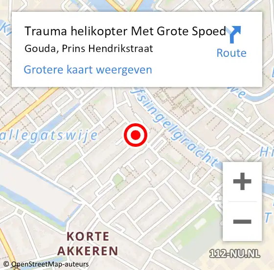 Locatie op kaart van de 112 melding: Trauma helikopter Met Grote Spoed Naar Gouda, Prins Hendrikstraat op 4 januari 2024 13:49