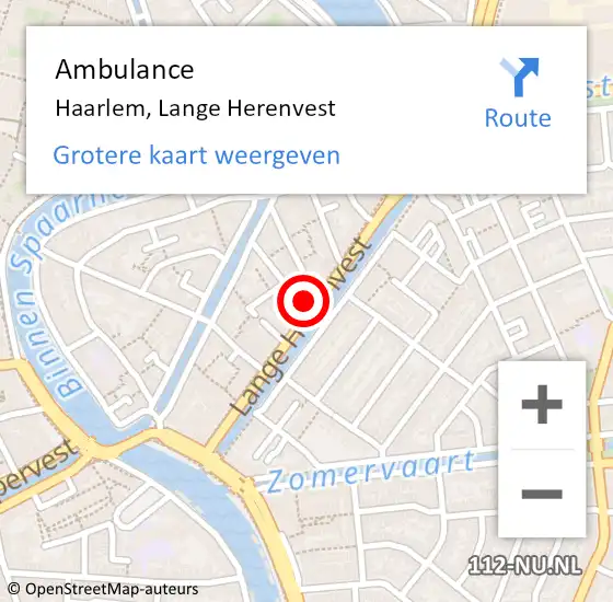 Locatie op kaart van de 112 melding: Ambulance Haarlem, Lange Herenvest op 4 januari 2024 13:51