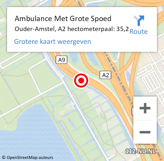 Locatie op kaart van de 112 melding: Ambulance Met Grote Spoed Naar Ouder-Amstel, A2 hectometerpaal: 35,2 op 4 januari 2024 14:02