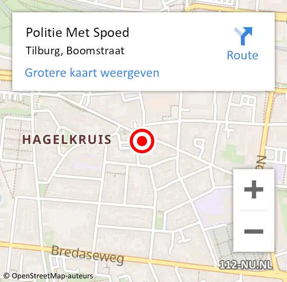 Locatie op kaart van de 112 melding: Politie Met Spoed Naar Tilburg, Boomstraat op 4 januari 2024 14:15