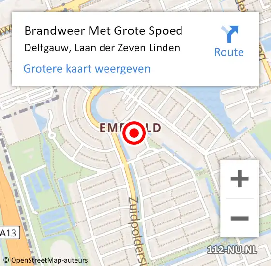 Locatie op kaart van de 112 melding: Brandweer Met Grote Spoed Naar Delfgauw, Laan der Zeven Linden op 4 januari 2024 14:43