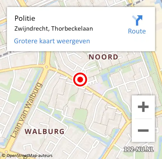 Locatie op kaart van de 112 melding: Politie Zwijndrecht, Thorbeckelaan op 4 januari 2024 15:02