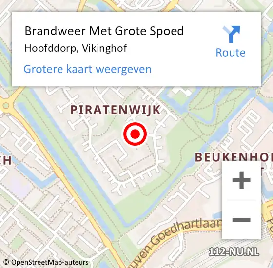 Locatie op kaart van de 112 melding: Brandweer Met Grote Spoed Naar Hoofddorp, Vikinghof op 4 januari 2024 15:07