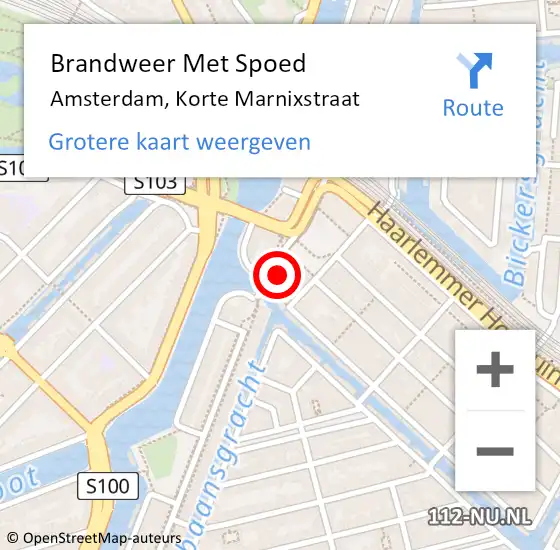 Locatie op kaart van de 112 melding: Brandweer Met Spoed Naar Amsterdam, Korte Marnixstraat op 4 januari 2024 15:20