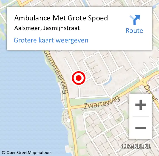 Locatie op kaart van de 112 melding: Ambulance Met Grote Spoed Naar Aalsmeer, Jasmijnstraat op 4 januari 2024 15:33