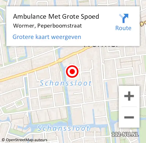 Locatie op kaart van de 112 melding: Ambulance Met Grote Spoed Naar Wormer, Peperboomstraat op 4 januari 2024 15:41