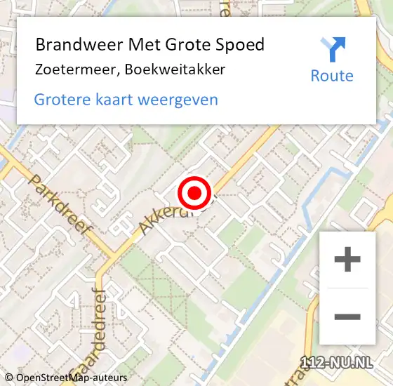 Locatie op kaart van de 112 melding: Brandweer Met Grote Spoed Naar Zoetermeer, Boekweitakker op 4 januari 2024 15:46