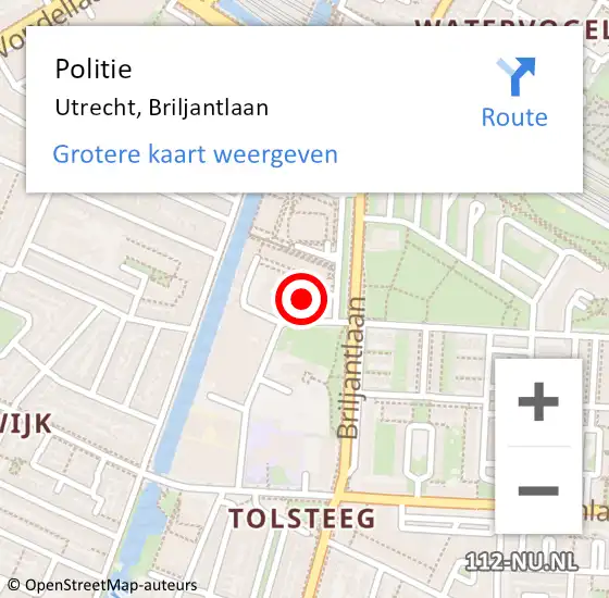 Locatie op kaart van de 112 melding: Politie Utrecht, Briljantlaan op 4 januari 2024 15:56