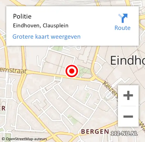 Locatie op kaart van de 112 melding: Politie Eindhoven, Clausplein op 4 januari 2024 16:00